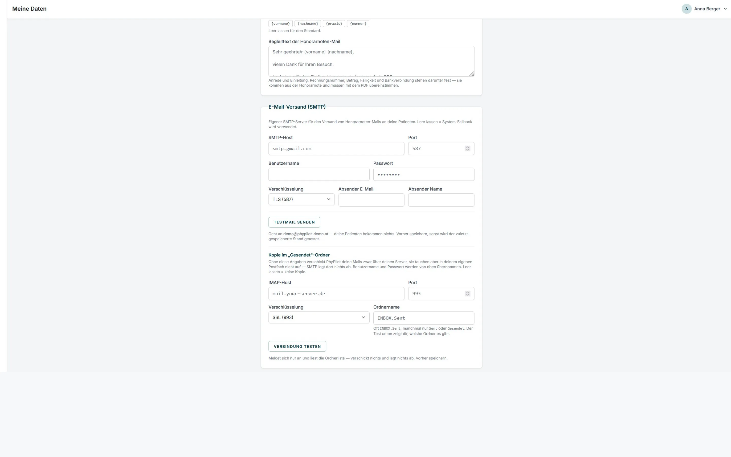 Eigener Mail-Absender in PhyPilot