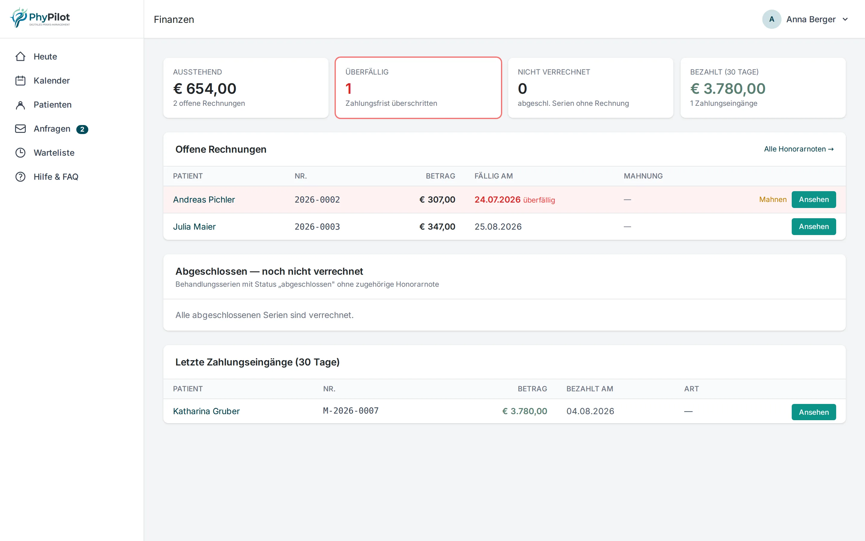 Finanzen-Dashboard in PhyPilot